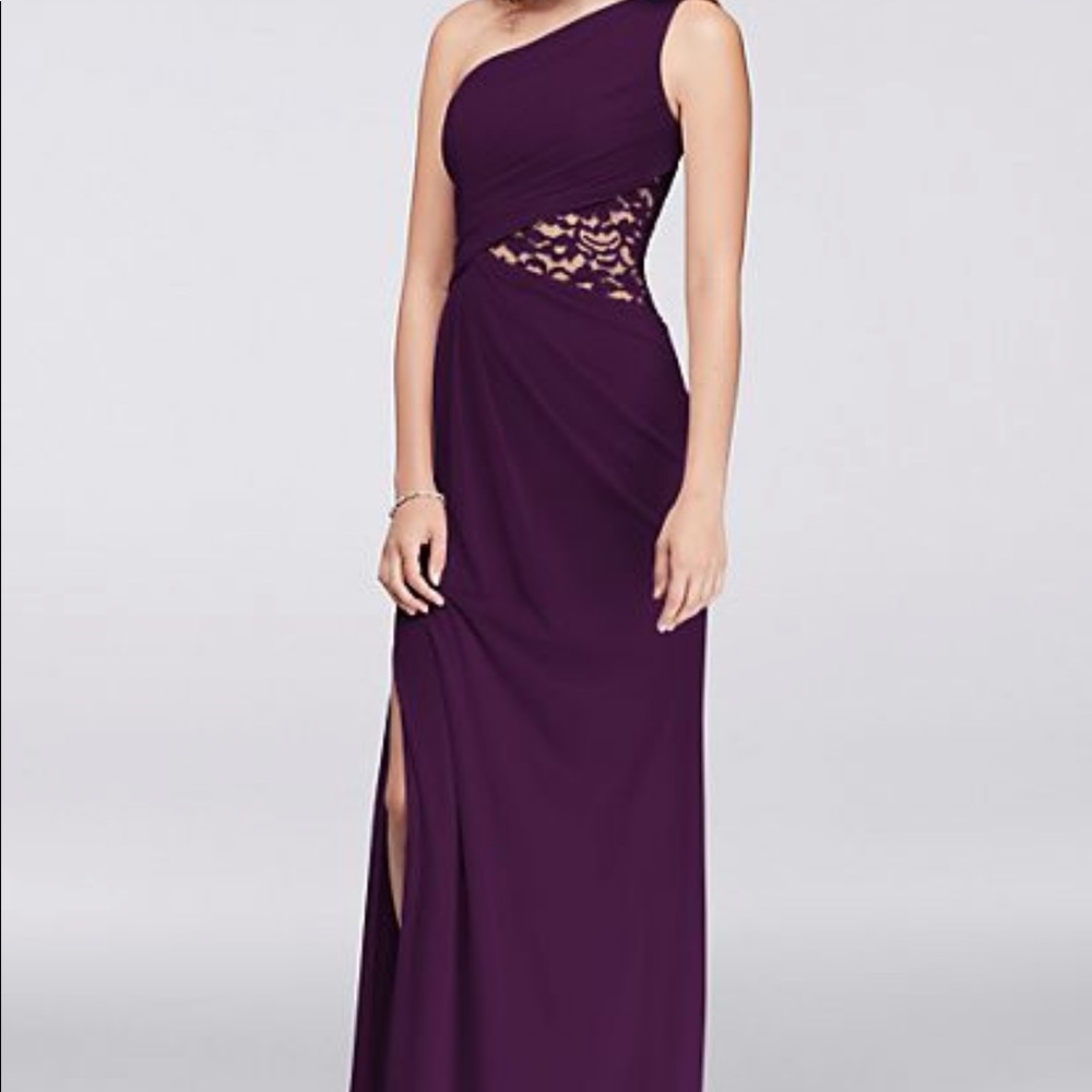 One-Shoulder Mesh Dress with Lace Inset